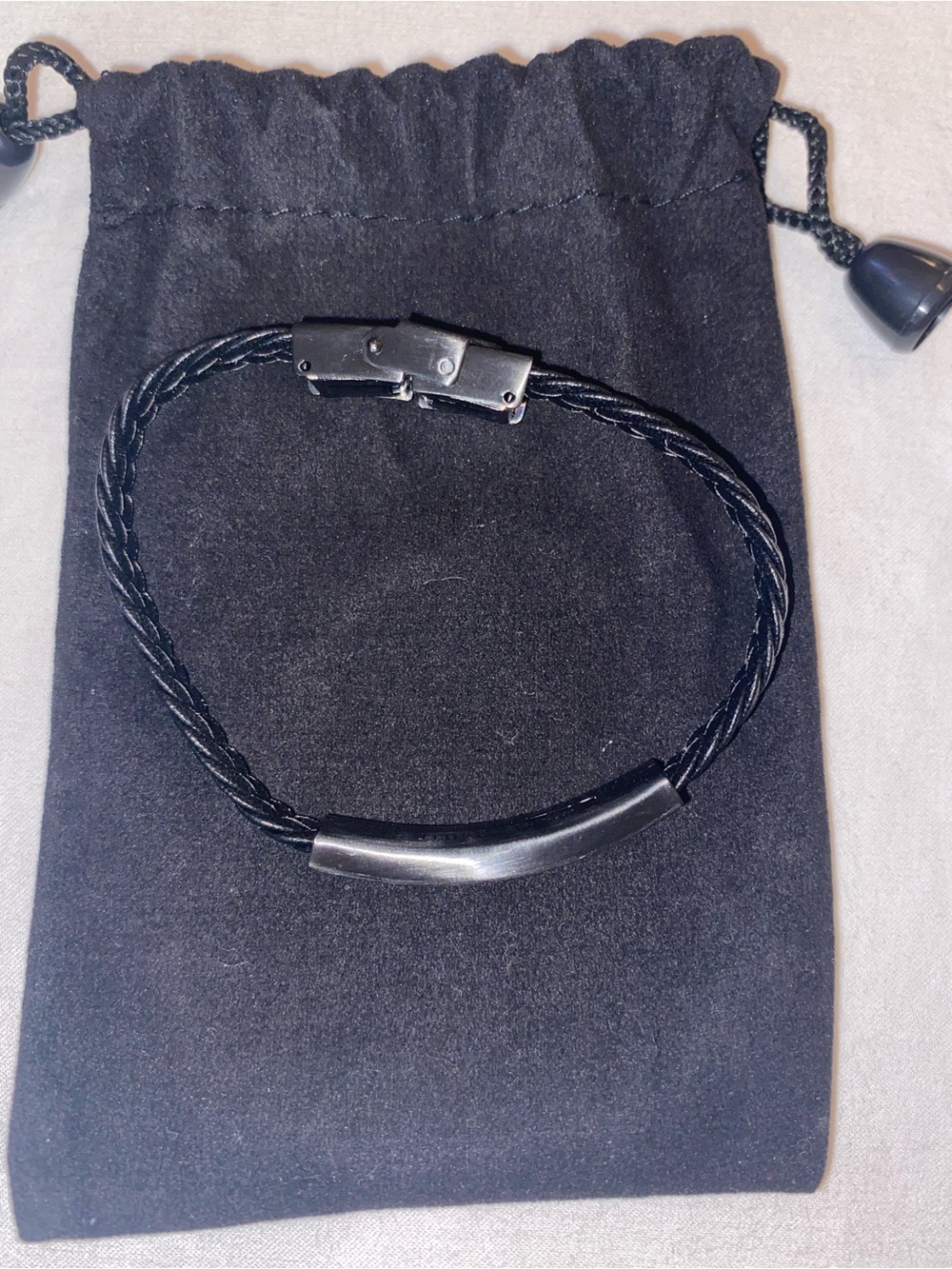 Men's Black Braided Leather ID Bracelet - Sleek Minimalist Style
